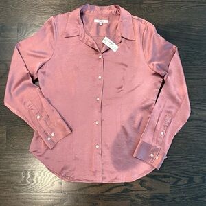 Madewell Satin Button-Up Blouse in Dusty Mauve